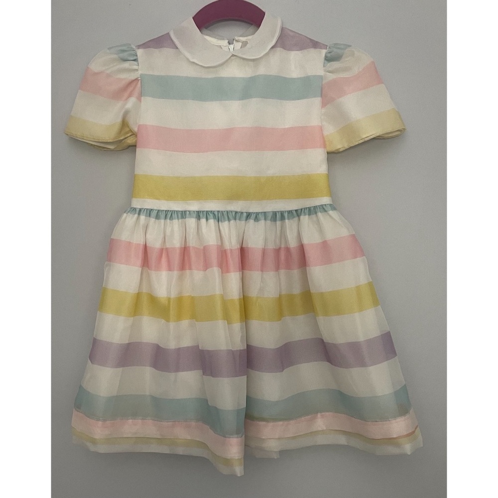 BONNIE JEAN Vintage Girls Pastel Striped Dress Sz. 6X